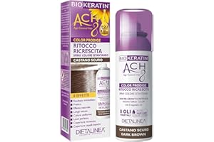 Dietalinea® Biokeratin Ritocco Ricrescita Capelli | Spray Colore per Capelli CASTANO SCURO | Copertura Temporanea dei Capelli Bianchi | Non Macchia | 75ml