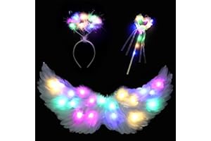 Goenb Light up Angel Wings, Costume d'ange pour Femme Adultes Filles Enfants Ailes d'ange et Accessoires Halo pour Fête d'halloween