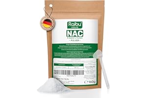 ‎RAIBU Raibu NAC Pulver 160g pro Beutel I 6 Monatsvorrat - NAC Acetyl-L-Cystein in hoher Bioverfügbarkeit I N-Acetyl-Cystein Pulver, rein und ohne Zusätze in Deutschland produziert
