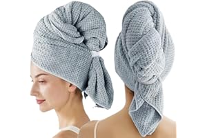LUNZA 2 Pezzi Asciugamano per Capelli in Microfibra, 100x60cm Turbante Asciugacapelli con Fascia Elastica, Asciugatura Rapida, Asciugamano Microfibra Capelli Ricci, per Capelli Lunghi e Corti, Ricci, Spessi
