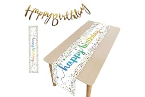 Bwetomk Happy Birthday Table Runners+Happy Birthday Bunting Banner Flag, Colorful Dot Birthday Table Runner Birthday Table Linens for Dining Party Decorations Birthday Party Table Decor 13x72 Inch