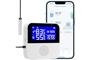 PHOVOLT Sensor de termómetro de higrómetro WiFi con sonda externa, actualización de sincronización en tiempo real, con retroiluminación LCD, aplicación Tuya, para invernadero doméstico