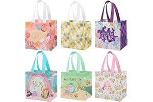 AUXHCYL 6 Pack Easter Gift Bags with Handles, Non-Woven Reusable Bunny & Carrot Design, Perfect for Easter Egg Hunt, Party Supplies, and Gift Wrapping