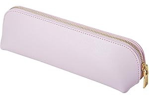 Fyore Leather Pencil Case Slim Design Pen Bag with Metallic Zipper Pocket Size for or Student Office College Middle School (Pink)
