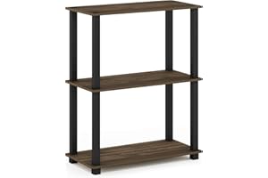 Furinno Turn-S-Tube 3-Tier Compact Multipurpose Shelf Display Rack with Square Tube, Columbia Walnut/Black