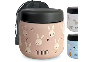 mnam Termo Comida Bebe 400 ML - Termo Bebe para Solidos Comida Caliente - Papillero Aislante de Acero Inoxidable y Funda con Cierre Hermético - Food Thermy (Flaskbunny, 400 ML)