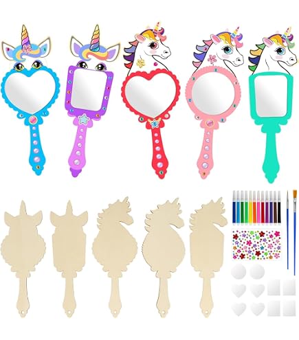 Kit Bricolage 35 Pièces Miroir Licorne En Bois à Peindre – Loisirs Créatifs Enfants Filles, 12 Miroirs + Peintures + Gems – Cadeau Anniversaire Princesse