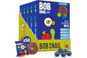BOB SNAIL ROLL Bob Snail Dried Fruit Roll Ups 50 pcs, 500g Snack Bulk Pack for Kids, Healthy Fruit Snacks with Blueberry -Vegan, No Added Sugar
