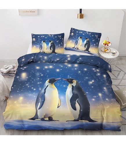 Kinderbettwäsche 135x200 Cm Mit Pinguin-Muster – 3-teilig, Mikrofaser, Reißverschluss, Waschbar