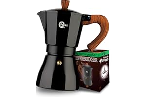 QFeelzz Espressokocher – Klassische Mokkakanne inkl. Ersatzmaterialien – Kaffeekocher [6 Tassen] – Camping Kaffeemaschine für unterwegs (Schwarz)