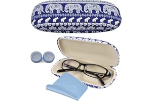 SwirlColor Brillenetui Hardcase, Bohemia Elefant-Druck Blau Brillenetui Damen Brillenetui Kinder Jungen mit Blauem Putztuch