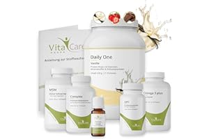 ‎VITACARE VitaCare 21-Tage Stoffwechsel-Kur Vanille, 7-teiliges Komplettpaket für HCG-Diät mit Proteinshake, MSM, Multivitamin, Omega 3 plus, OPC & Globuli
