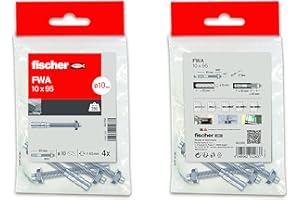 fischer - Tacos anclaje metálico expansión para hormigón, pernos anclaje de expansión, Bolsa 4 uds FWA 10x95