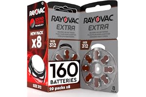 160 Hörapparatsbatterier Storlek 312 PR41 (Bruna) Kompatibla med Rayovac - 20-pack med 8 batterier