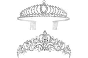 SEGMINISMART Tiaras and Crowns,Vofler 2 Pack Crystal Tiara Crown Headband Headpiece Rhinestone Hair Jewelry for Women Ladies Little Girls Bridal Bride Princess Queen Birthday Wedding Pageant Prom Party Sliver