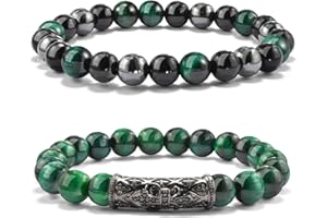 BOCHOI Bracelet en Pierre Naturelle Lot de 2 Bracelets pour Homme Et Femme Anniversaire Bracelets Perlés Originaux Perles Obsidienne Hématite Oeil de Tigre Pierre Naturelle Surprise