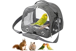 BORDEAG Sac De Transport pour Oiseaux, Cage De Voyage Pliable, Sac À Dos De Transport Oiseau, Rucksack Für Vögel Mit Holzstab pour Petit Animal De Compagnie (Gris)