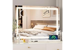 ‎EKLIPT eklipt Hollywood Schminkspiegel mit Beleuchtung 58x46, Spiegel mit Beleuchtung Tischspiegel mit 3 Farbtemperatur Touch Schalter USB und Type-C 10x Vergrößerung Zeit und Temperaturanzeige Wandspiegel