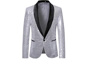 FSFA Blazer Homme à Sequins Dorés Charme Un Bouton Casual Fit Costume Manteau à Manche Longue Elegante Costume Veste Revers Slim Fit Top