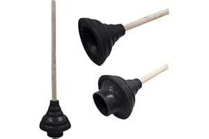 HAUTMEC Rubber Toilet Plunger for Bathroom Sink Plunger Toilet Unblocker with 150mm (Dia) Plungers and 450mm Wood Handle for ​Bathroom Sink Drain Kitchen