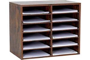 GUUSII HOME Organizer na biurko Retro przegródki do przechowywania Możliwość układania w stosy Taca na dokumenty listowe Biuro A4 Organizacja tacy papierowej z 12 przegródkami 48,9 x 40,9 x 30,5 cm