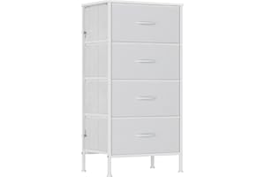 GoaHi White Chest of Drawers with 4 Drawer, Fabric Dresser with Wood Top,4 Fabric Drawers, Large Storage Organizer Unit with 4 Drawers for Bedroom, Kids Room, Living Room, White