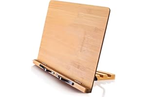 WISHACC Bambusowy stojak na książkę kucharską z 5 regulowanymi wysokościami, 13,2 x 9,2