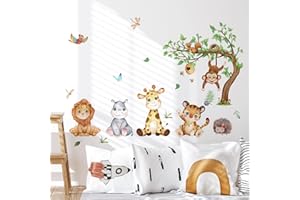 HaoFuJi Pegatinas Infantiles Pared Animales de la Jungla Árbol Aves Vinilos Decorativos Safari Mono Tigre Adhesivos Pared Habitación Infantiles Niño Bebé Guardería Decoración