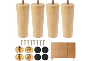 EXIN DECHEN Nogi meblowe z litego drewna - 12 cm wymienne ze śrubami, płytą montażową i gumowymi podkładkami - 4 nogi do stołu i innych mebli