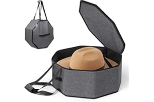 MISSLO Hat Storage Box for Travel, Collapsible Cowboy Hat Travel Case with Carry Handles, Portable Boxes for Women Men Storage Bins Large Cap Organiser with Lid, Grey