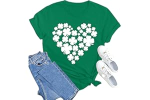 SUWATOIN Womens St Patricks Day T Shirt Shamrock Heart Print Shirt St. Patrick's Day T-Shirt Irish Gift Tops