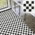 Peel and Stick Floor Tiles Self Adhesive Floor Tile Vinyl Flooring Waterproof, Black and White Effect for Bathroom Kitchen Bedroom, 30cmx30cm 8 Pcs(0.72㎡)