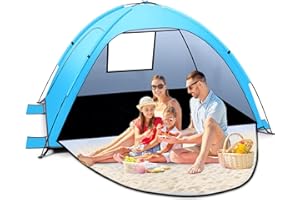 Tonfarb Strandmuschel,Tragbar Ultraleicht Strandzelt,Sonnenschutz Strand für 2-3 Personen,UV Schutz 50+, Einfache Installation, Windschutz Strand Familienzelt für Garten, Camping- Blau