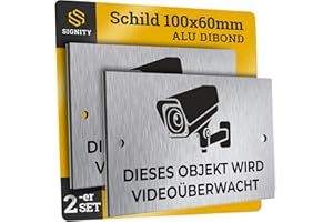 2-er SIGNITY Alu Schild Videoüberwachung (100 x 60mm klein) - Warnschild Kamera Überwachung - ideal zur Kamera Attrappe - Aluminium - Achtung, für Privatgrundstück