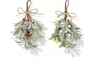 ‎JADEUNM Jadeunm 2 Stück Weihnachts Mistelzweig Dekoration, Künstliche Mistelzweige, 23 cm Glitzer Misteldekoration mit Weiß Roten Beeren Weihnachtsbaum Zubehör