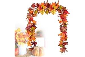 PLACHIDAY Herbst Girlande Ahornblätter, 2er-Pack künstliche Herbstgirlande Ahornblatt 1,8 m/Stück Herbstdekor Herbst-Erntedankdekor Einfaches Aufhängen für Kaminsims und Tisch