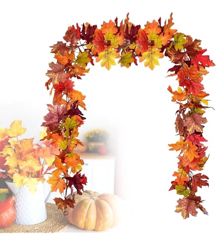 Lot de 2 guirlandes d'automne, décoration d'automne avec feuilles d