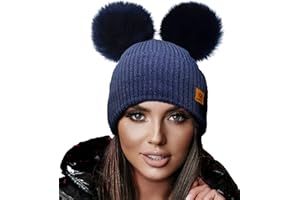 4sold Miki Donne Winter Cappello Invernale Beanie Lavorato a Maglia in Lana con Doppio Pom Pom cap Ski Snowboard Bobble