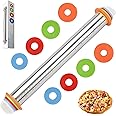 SHIKORI Rolling Pin and Silicone Baking Pastry Mat Set, Stainless Steel Dough Roller with Adjustable Thickness Rings, for Pizza, Pie, Pastries, Pasta, Cookies,etc.(17 inch)