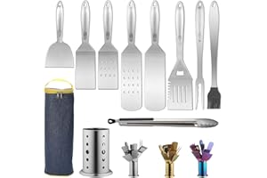 Berglander Utensilios Barbacoa Kit 10 Piece de Acero Inoxidable, BBQ Accesorios Barbacoa, Mango de Acero Inoxidable, sin fusión y Resistente al Calor