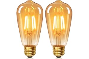 YUNRRD Vintage Light Bulb E27 Screw LED Edison Bulb ST64,4W Equivalent to 40 Watt,Retro Amber Warm Glass Screw Lamp,2700K Warm White,Non-dimmable,Screw LED Filament Lamp Squirrel Cage，2 Packs