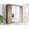RAC3 Race to Road Modern Bedroom Sliding Wardrobe with LED Light - Ample Storage Space and Sleek Design comes in White/Grey/Black/Oak and Width 150cm/180cm/203cm/250cm (Oak, 150cm)
