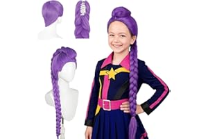 YISKY Peluca De Cazador, Disfraz de Hun-ter Morado Peluca, Pelucas Largas Trenzadas Moradas, Trenzas Moradas Accesorio Realista Para Carnaval, Navidad