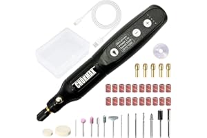 CHOKMAX Cordless Attrezzo Rotativo, 3.7V Mini Grinder con 5 Velocità Variabile, Luce Del Lavoro Anteriore LED, 42pcs Accessori Elettrici Multi-Tool per la Lucidatura, Pulizia e Lncisione Nero