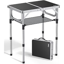 Campingtisch Aus Aluminium – Höhenverstellbar Auf 3 Stufen, Zusammenklappbar, Mit Netz, Schwarz, Für Garten, Picknick & Outdoor