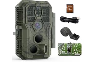 GardePro A50 4K Camara Fototrampeo con Tarjeta SD de 32 GB, 64MP 4K Camara Caza con Alcance de Visión Nocturna de 30m y 0,1s Tiempo de Activación, LED IR de 940nm No-Glow, IP66
