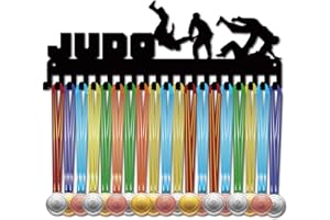 CREATCABIN Porta Medaglie Judo Espositore Appendiabiti Porta Medaglie Karate Porta Medaglie in Ferro Nero Mensola Supporto per Medaglie Telaio A Parete Sospeso su 60 medaglie con 24 Ganci per 40x15cm