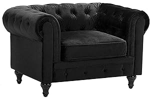 BELIANI Modern Scroll Velvet Club Chair Tufted Back Black Chesterfield