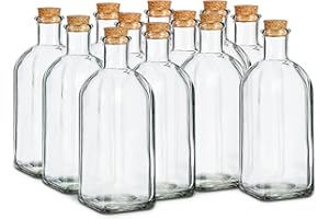 TIENDA EURASIA - Botella de Cristal Frasca - Pack 12 Frascos de Vidrio con Tapon de Corcho - Transparente - Disponible en Varias Medidas (500 ml / 12 uds)
