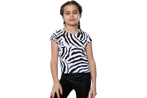 AELSTORES Top court pour fille - Imprimé zèbre - T-shirt extensible - T-shirt d'été - 5-14 ans